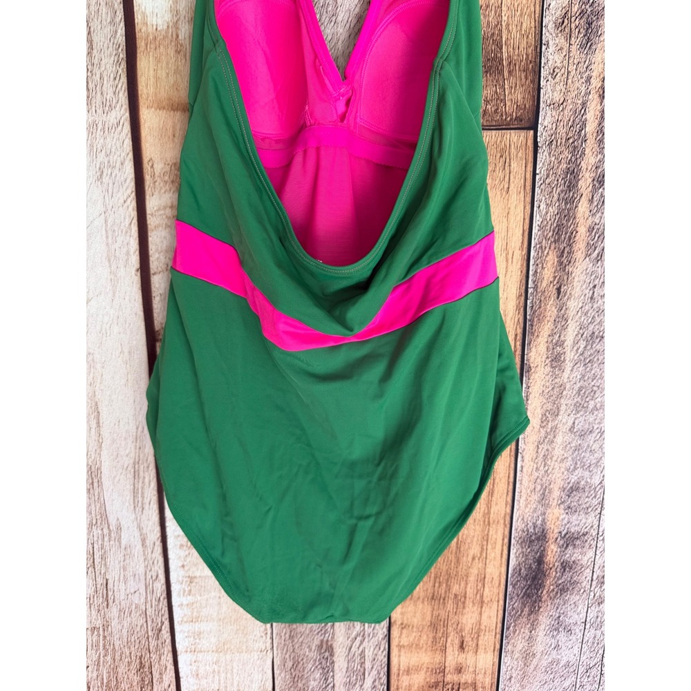 Boden One Piece Halter Swimsuit Colorblock Green Pink Vacation Beach US 10 R - Picture 5 of 8